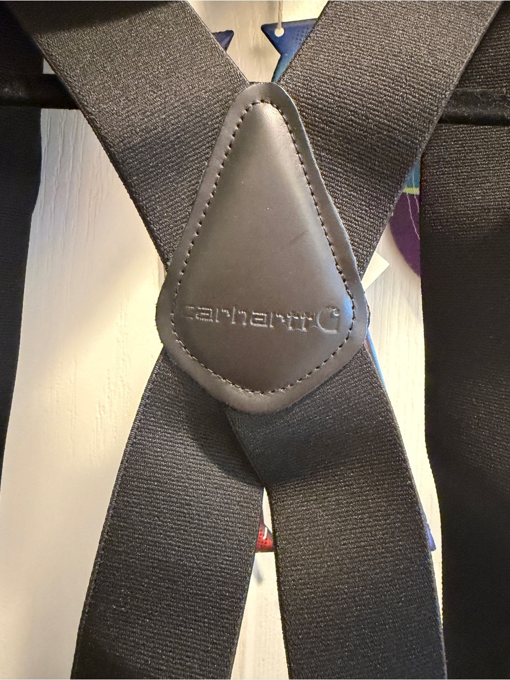 Carhartt Black Elastic Work Suspenders with Leather Logo Patch